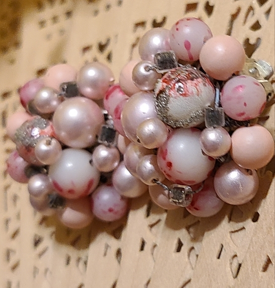 Elegant Pink, White, & Silver Peral Style Cluster Earrings - Picture 1 of 6